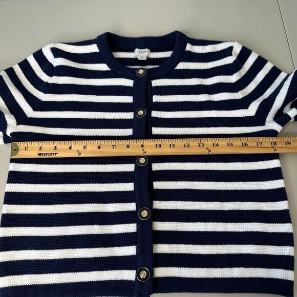 J Crew Striped Cotton Lady Jacket Cardigan Small Knit White Blue Nautical - Picture 6 of 9